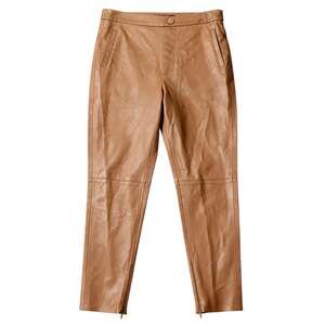 Zara Vegan Brown Leather Pants Leggings Skinny High Rise Side Zip Size Small